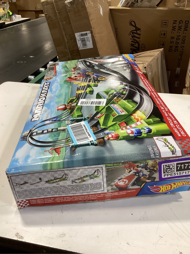 Condition photo showing New/Like New for hot wheels mario kart circuit track set & 2 toy vehicles, racing playset includes booster, plus mario & yoshi karts (amazon exclusive) mario kart track set
