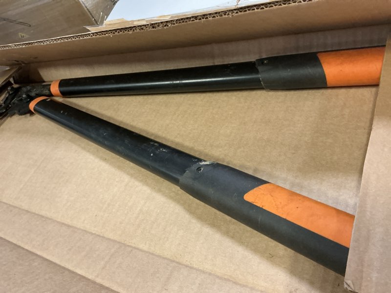Condition photo showing As Is for fiskars 32-inch loppers for tree trimming, heavy duty, low-friction sharp steel blade, branch cutter up to 2-inch diameter cut capacity, powergear2 technology that multiplies power for less effort 32 in