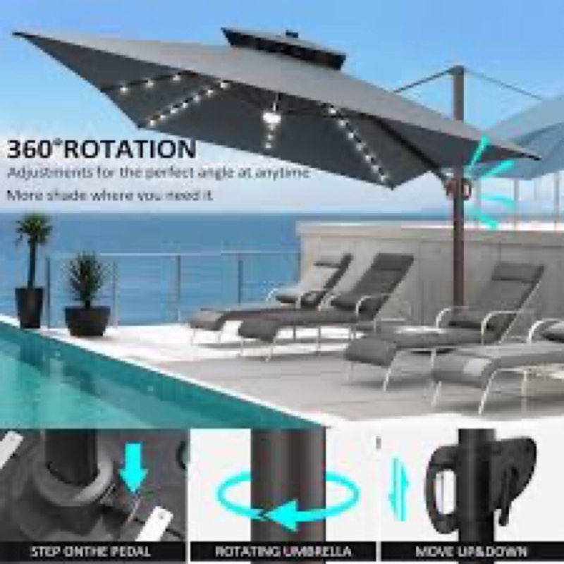 154'' X 116'' Rectangular Outdoor Solar Led Cantilever Patio Umbrella
