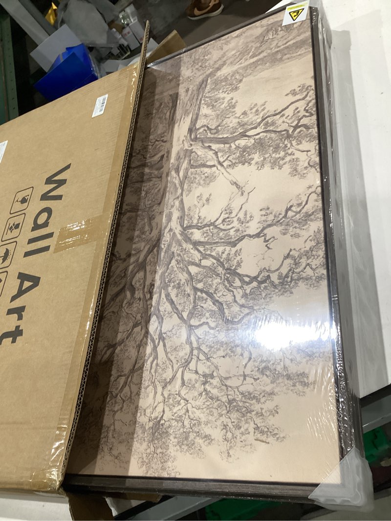 Condition photo showing Good Condition for framed neutral vintage landscape wall art for living room, 3 piece large tree sketch rustic canvas artwork for walls, brown forest wabi sabi farmhouse wall decor for bedroom hallway office, 20x30 inch 20" w x 30" h x 3pcs brown