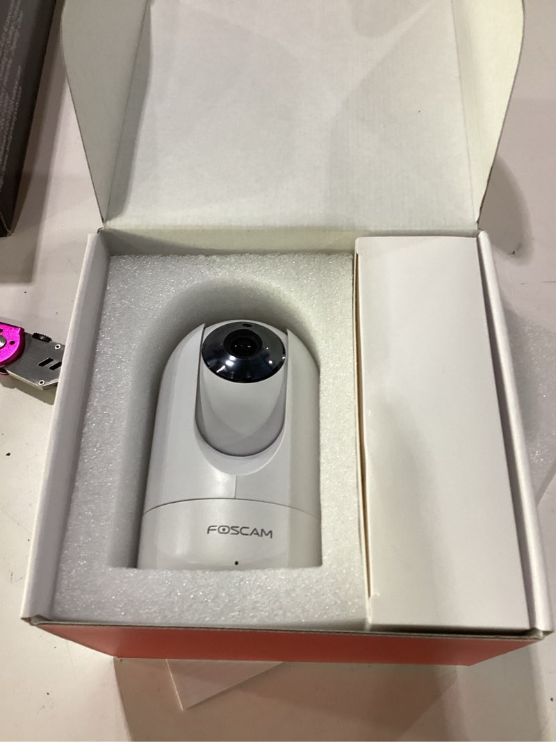 Condition photo showing As Is for not tested foscam home security camera r4s 4mp(2k) wifi camera, 2.4/5ghz wireless ip indoor camera with ai human detection & sound detection, 33ft night vision, 2-way audio,compatible with alexa, white white 1