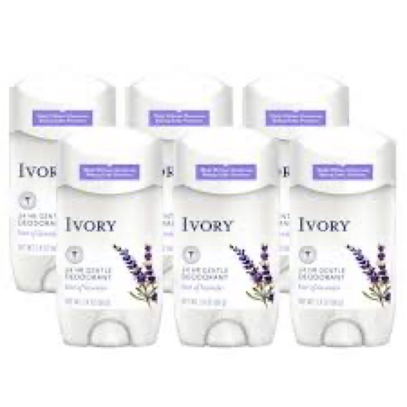 Ivory Aluminum Free Deodorant, Hint of Lavender, 24hr Gentle Deodorant, Dermatologist Tested, Baking Soda Free, Paraben Free, 2.4oz (Pack of 12)