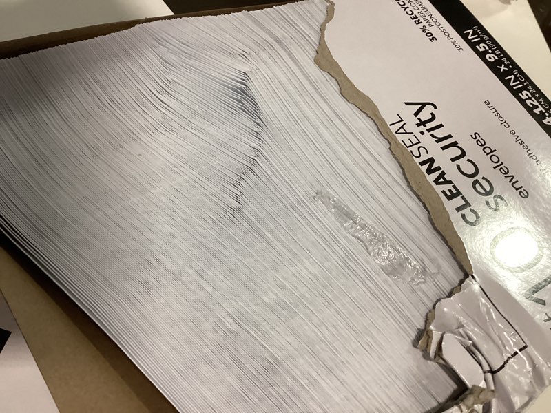Condition photo showing As Is for Office Depot 30% Recycled Clean Seal(TM) Security Envelopes, #10 (4 1/8in. x 9 1/2in.), White, Box Of 500, 77R49