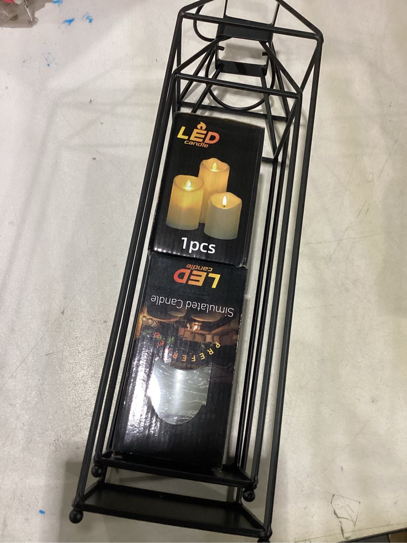 Condition photo showing Good Condition for outdoor lantern decorative 21.5" 18.3" candle lantern set of 2 porch lantern decorative front porch lantern tall floor lanterns decor indoor battery powered candle lantern decor for indoor outdoor large&extra large