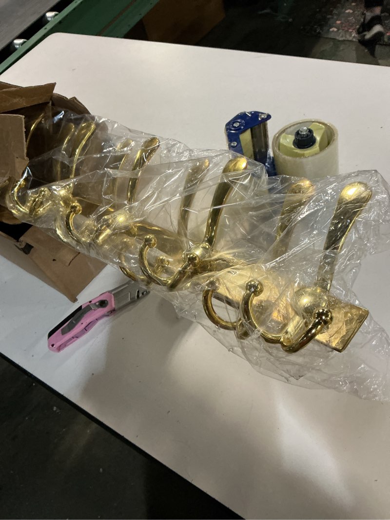 Condition photo showing Good Condition for Dseap Coat Rack Wall Mount 2.0 Pro: 24” Long, 3X Tougher, Heavy Duty Stainless Steel Wall Coat Hanger with 6 Tri Hooks for Clothes Jackets Hats Entryway Closet, Gold, Pack of 2 L=24" (2pcs) Gold