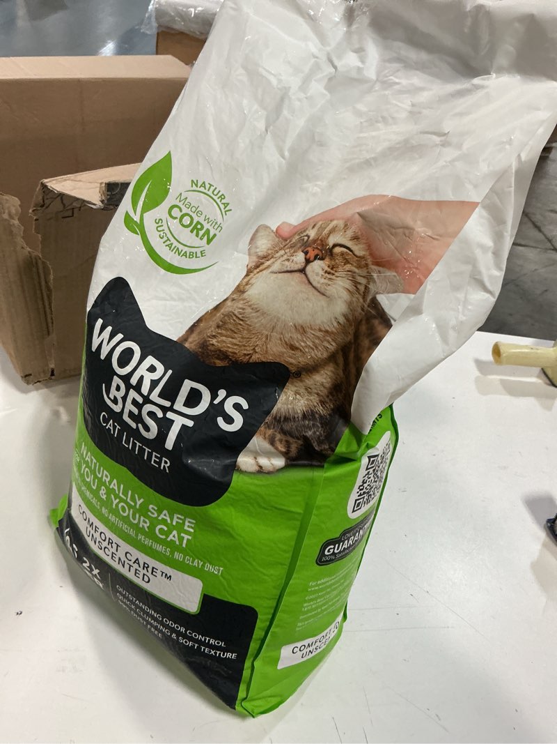 Condition photo showing As Is for WORLD'S BEST CAT LITTER Comfort Care Unscented, 32-Pounds - Natural Ingredients, Quick Clumping, Flushable, 99% Dust Free & Made in USA - Long-Lasting Odor Control & Easy Scooping