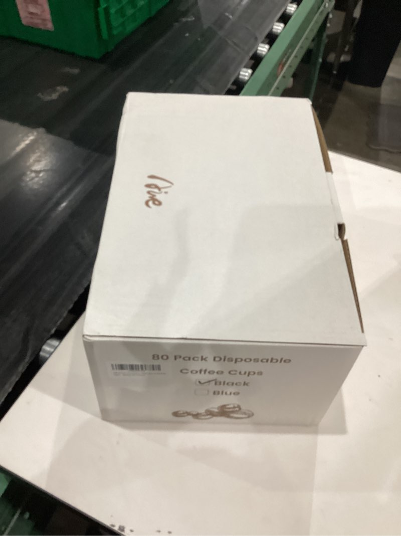 Condition photo showing New/Like New for AIRE 80 Pack Coffee Cups with Lids 16 oz Disposable Coffee Cup for Hot and Cold Drinks, To Go Coffee Cup with Lids, Straws, Insulated Paper Cup Set for Home, Office, Travel, Cafe, Black Black 16 Ounces