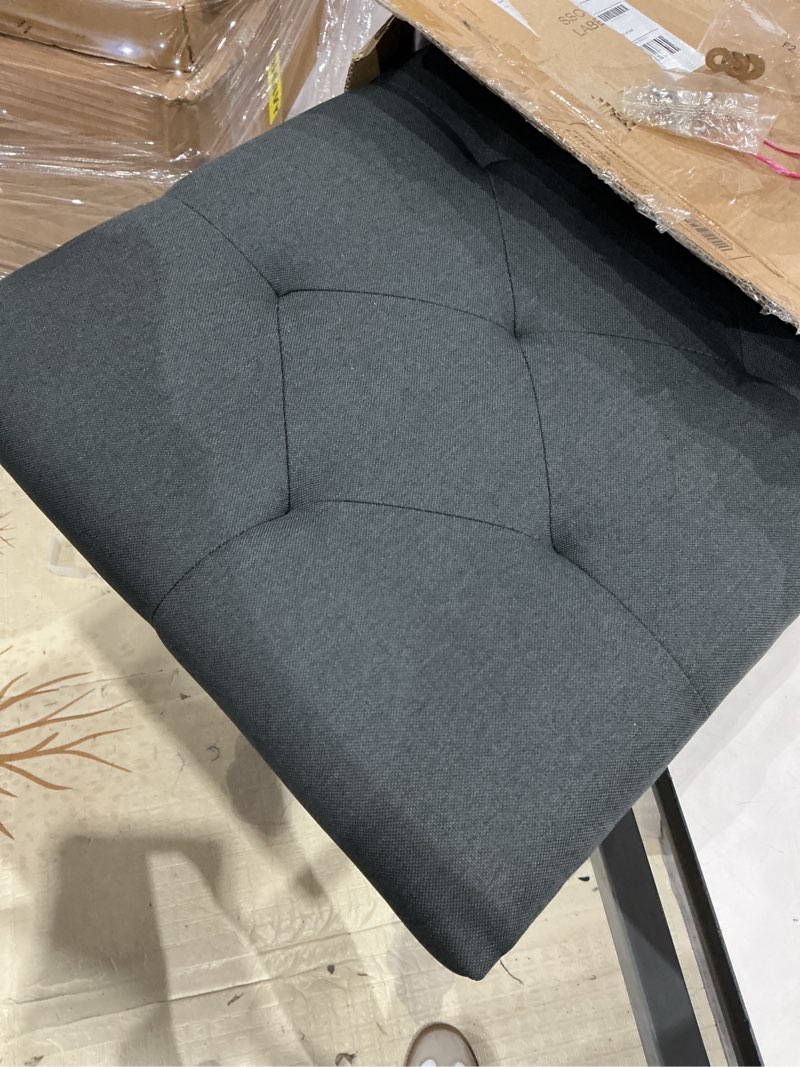 Condition photo showing Good Condition for lucid mid-rise upholstered headboard - diamond tufted - padded polyester - adjustable height from 34” to 46” - easy assembly - bed frame or wall mount - sturdy - charcoal - queen size charcoal queen diamond tufting