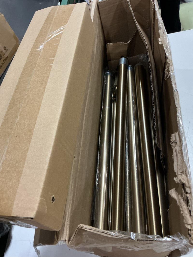 Condition photo showing As Is for 2 pack warm gold curtain rods set for windows 66 to 120 inch brass long adjustable window curtain rod heavy duty 1" diameter with metal finials for living room bedroom farmhouse kitchen outdoor warm gold 16"-120"|2 pack