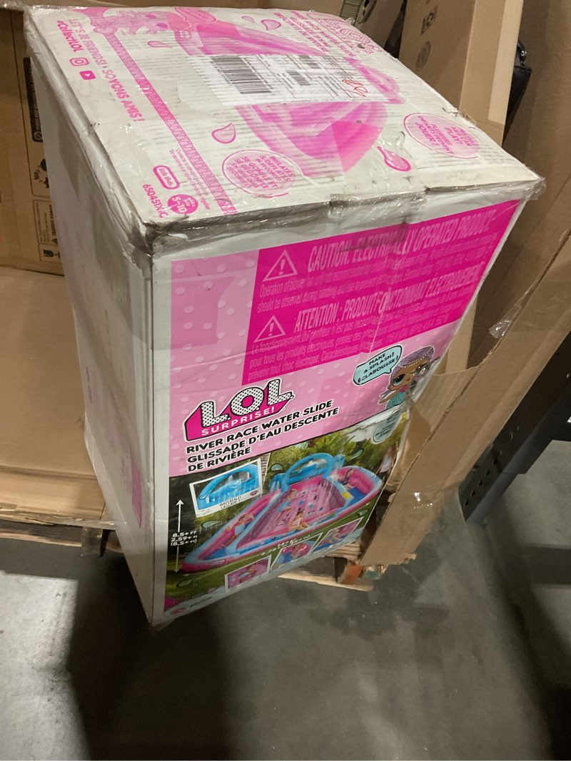 Condition photo showing New/Like New for lol surprise pink river race inflatable water park  2 slides  climbing wall & blower  outdoor toy  ages 4 and up