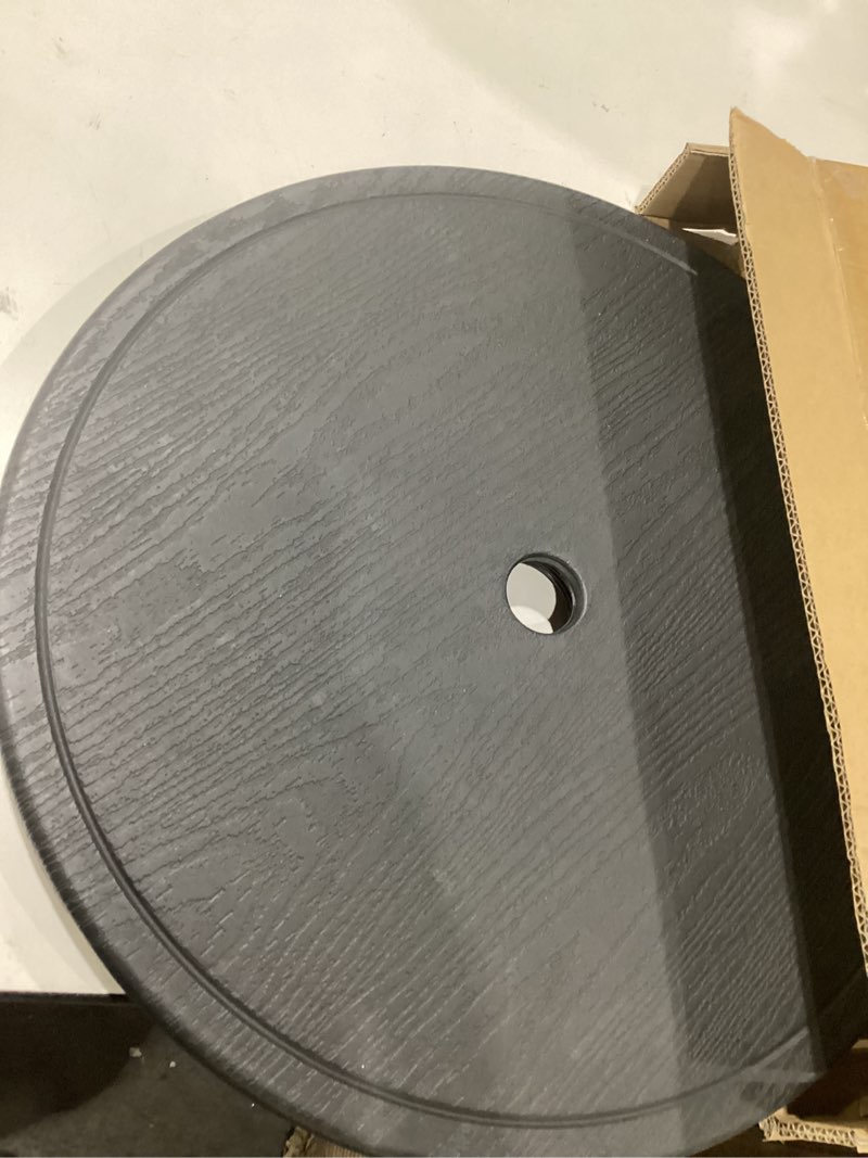 Condition photo showing Good Condition for outdoor adjustable umbrella table tray, 20'' portable round umbrella table top for 1.5ft patio umbrella pole, black.