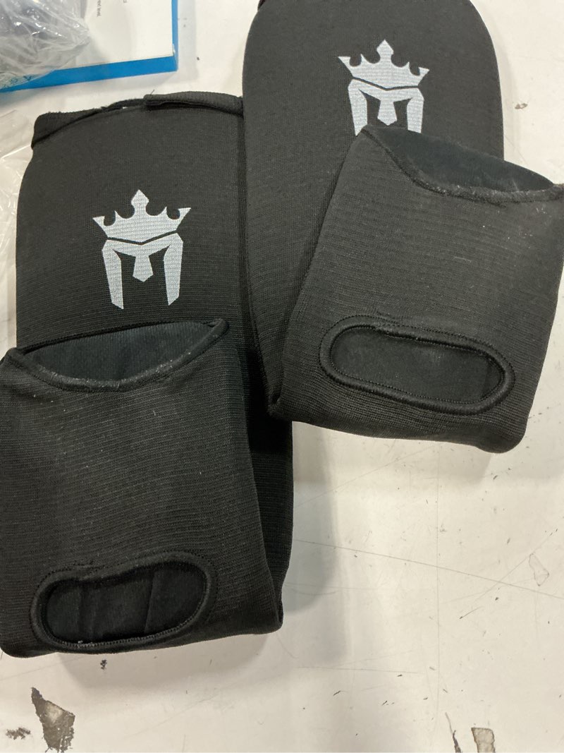 Condition photo showing As Is for Meister MMA - Padded Shin Guards and Instep in Stretch Fabric Black Large-X-Large