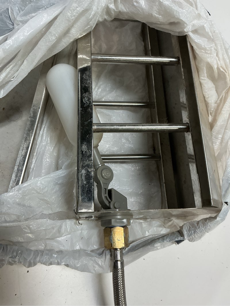 Condition photo showing As Is for Automatic Chicken Waterer Stainless Steel Chicken Water Feeder Pigeon Water Dispenser with Float Valve Automatic Filling Water Poultry Waterer Fountain for Duck Goose Pigeon Quail