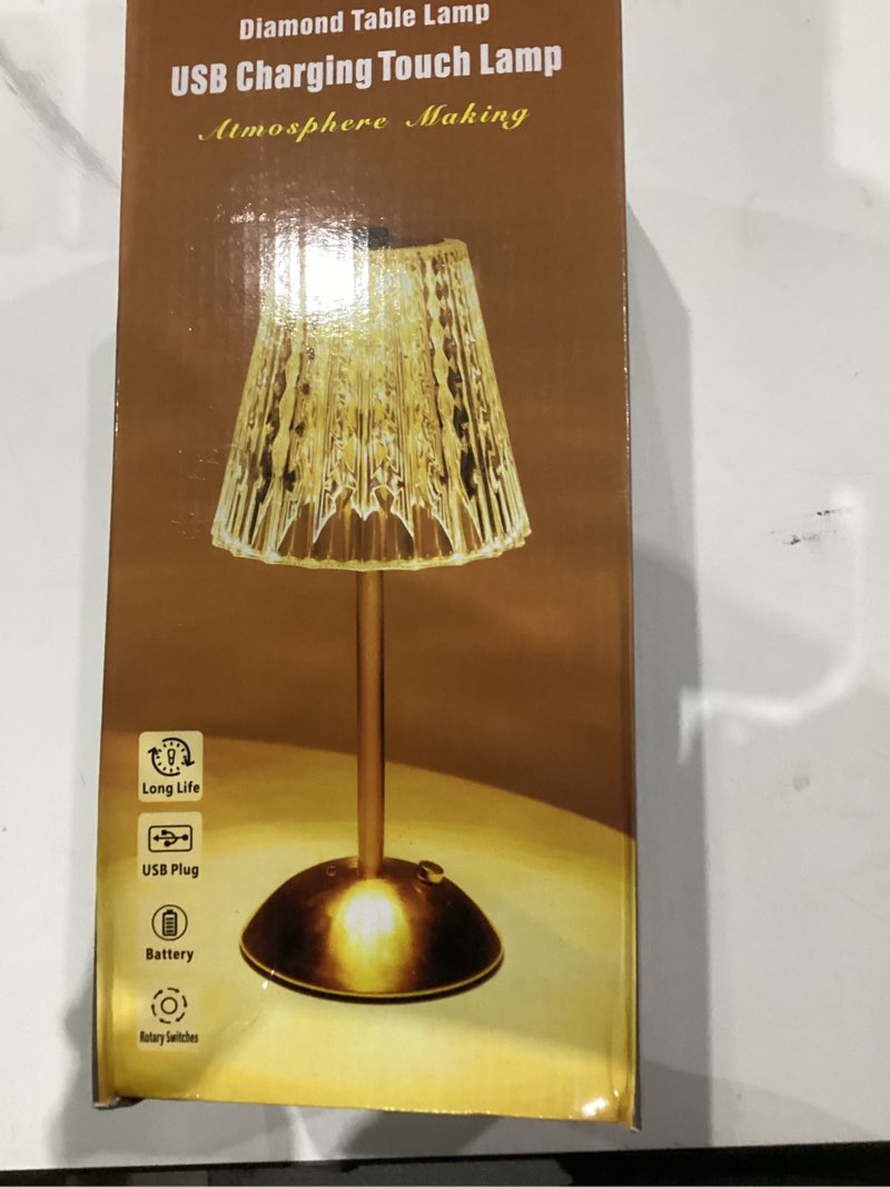 Condition photo showing New/Like New for Similar to Crystal Table Lamp, 5000mAh Rechargeable Battery Lamp with Touch Control, 3 Color Temperatures, Dimmable Brightness, Matte Aluminum Light for Bedroom/Bar/Kitchen/Outdoor, Home Décor Fashion Gold Large-2Pc