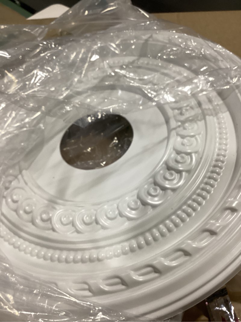Condition photo showing Good Condition for Ekena Millwork CMP16COGBW Cole Thermoformed PVC Ceiling Medallion (Fits Canopies up to 4 1/2"), 16"OD x 3 1/2"ID x 1"P, UltraCover Satin Blossom White 16"OD UltraCover Satin Blossom White