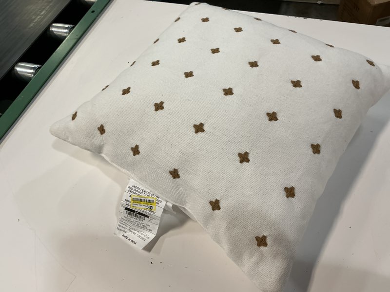 Condition photo showing As Is for plus stitch square edge pillow ivory/light brown - threshold™: cotton dobby fabric, indoor use, oeko-tex certified