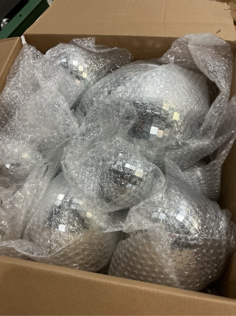 Condition photo showing Good Condition for Libima 12 Pack Large Christmas Disco Ball Decoration Different Sizes Silver Mirror Hang Disco Ball Ornaments for Christmas Tree Birthday Wedding Holiday Party Favors Prom Props(8'', 6'', 4'', 3'')