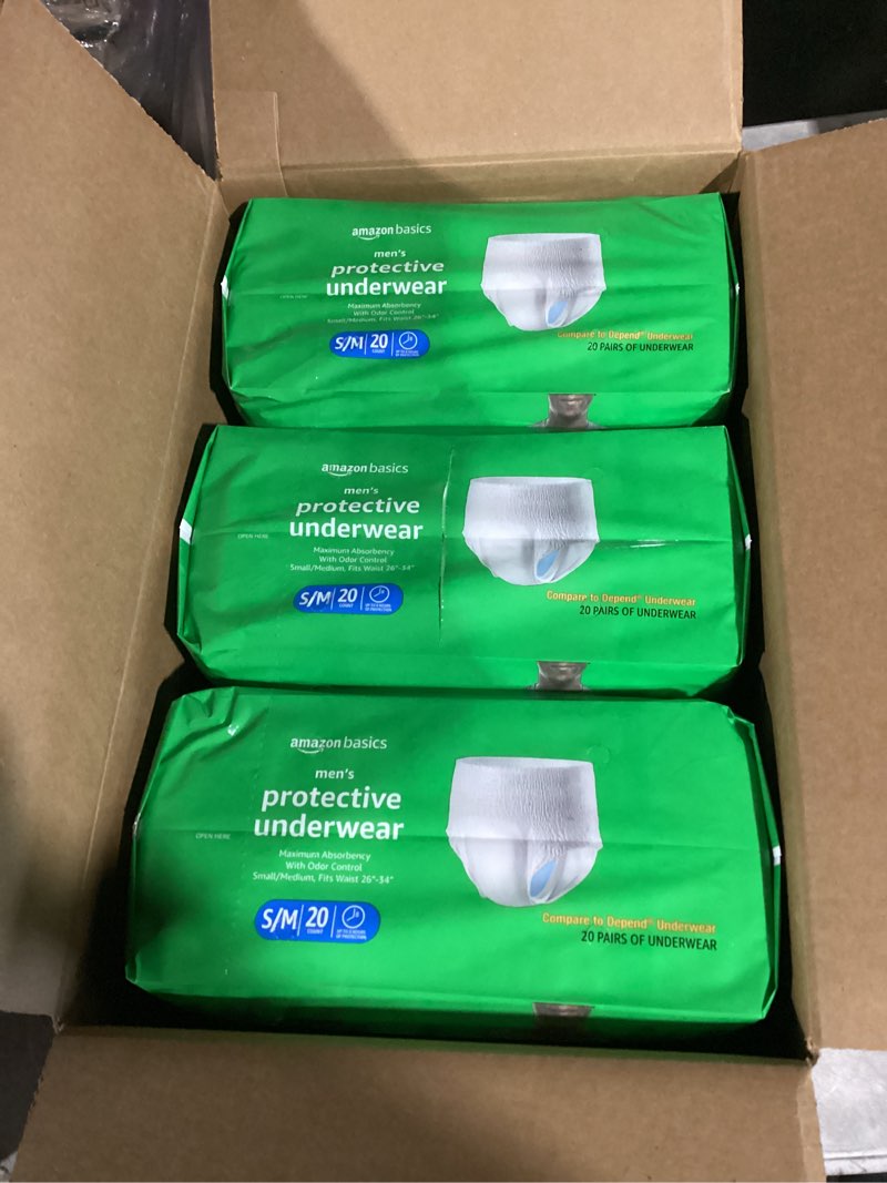 Condition photo showing item condition for Amazon Basics Incontinence Underwear for Men, Maximum Absorbency, Small/Medium, 60 Count (3 Packs of 20) Small/Medium 60.0