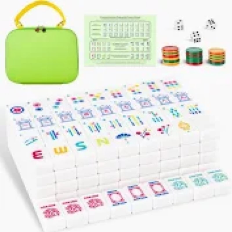 American Mahjong Tile Set with Clear Bag, 166 White Tiles, 4 All-in-One Rack/Pushers, Mahjong Set (M