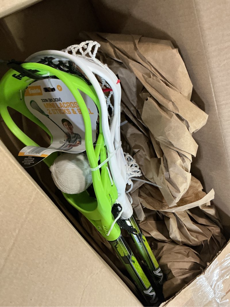 Condition photo showing Good Condition for franklin sports future champs 2 player youth lacrosse sticks + ball set - kids 32" inch beginner backyard practice lax sticks + lightweight soft lacrosse ball - toy kids lax set green and white