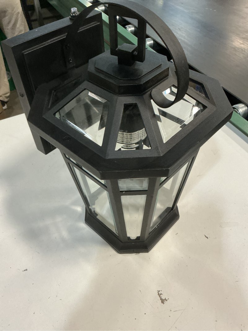 Condition photo showing As Is for VIANIS Large Outdoor Light Fixture, Black Modern Dusk to Dawn Outside Lighting with Transparent Tempered Glass, Aluminum Waterproof and Anti-Rust Exterior Lighting Fixtures for Porch, Garden, Doorway Black D2D Large 1-Pack