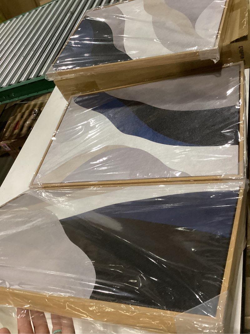 Condition photo showing New/Like New for Large Abstract Framed Wall Art - Canvas Wall Art Pictures Prints for Living Room Decor Natural Float Framed Artwork for Bedroom Kitchen Home Office Decoration 48" X 24" Set of 3 Blue Grey 16" X 24" X 3pieces Framed Navy