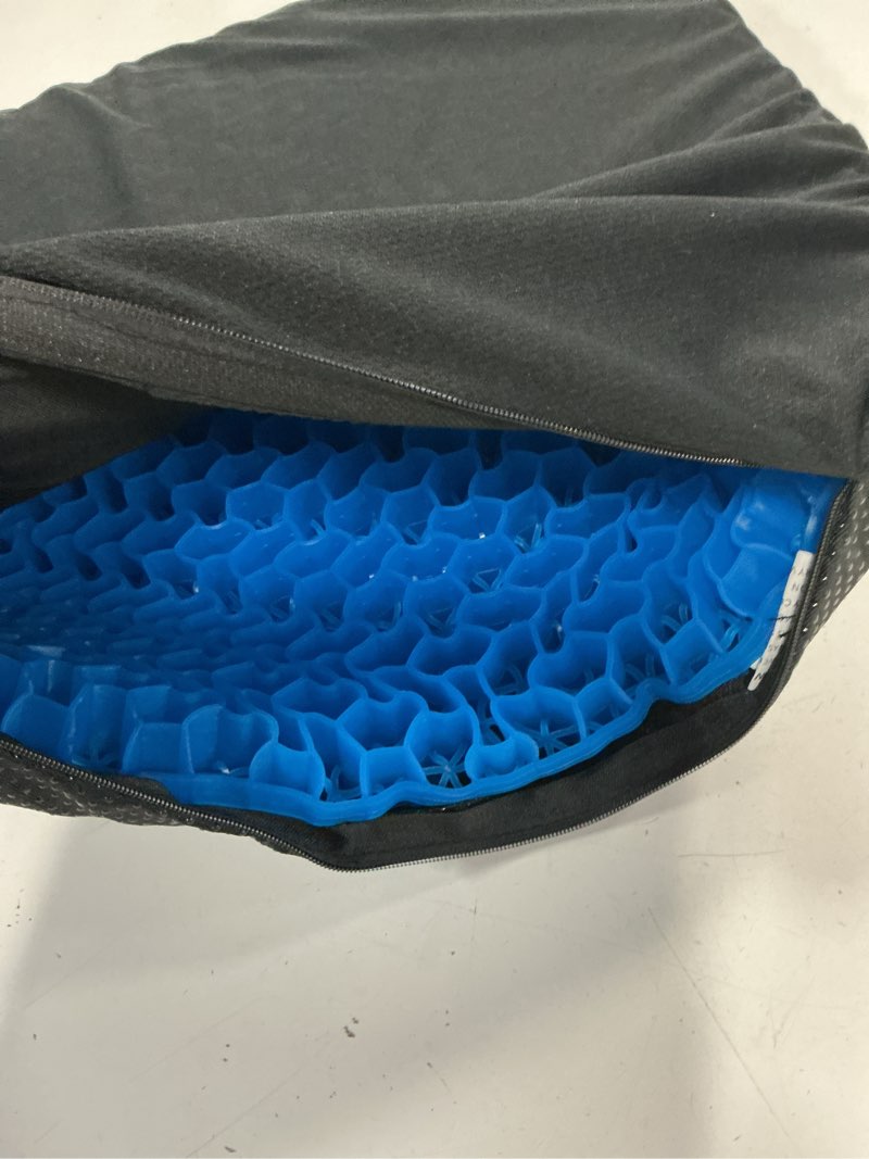 Condition photo showing New/Like New for tushguard gel seat cushion for long sitting, breathable thick patent design | enlarged cooling chair pad for office chair, wheelchair, desk chair, supportive car cushion (standard, black+blue)