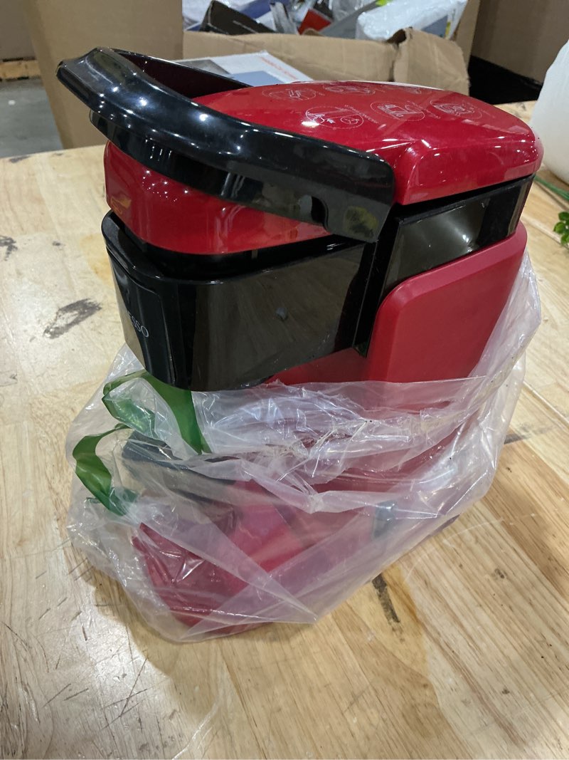 Condition photo showing As Is for mixpresso red single serve coffee maker for k capsule, compact mini coffee maker 800 watt coffee machine for pods or ground, fast brew, auto shut off, 12 oz brew size for travel, office, rv and dorm
