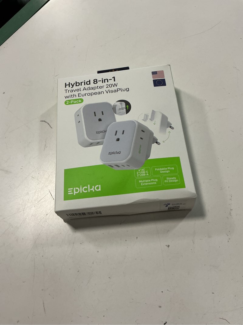 Condition photo showing New/Like New for epicka hybrid european travel plug adapter,2-pack foldable detachable type c (eu) visaplug, 8-in-1 international power adapter with 4 usb ports (2 usb-c pd 20w), us to europe 2 packs type c-for most europe