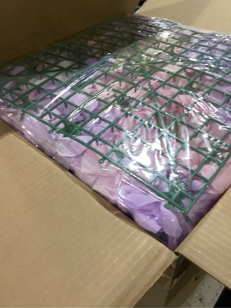 Condition photo showing Good Condition for flower wall backdrop12 pcs 16.5x16.5 inch floral wall panel artificial silk rose wall decor ideal for wedding celebrations, festive party backdrops, and home decor-pink and purple pink and purple 16.5inch