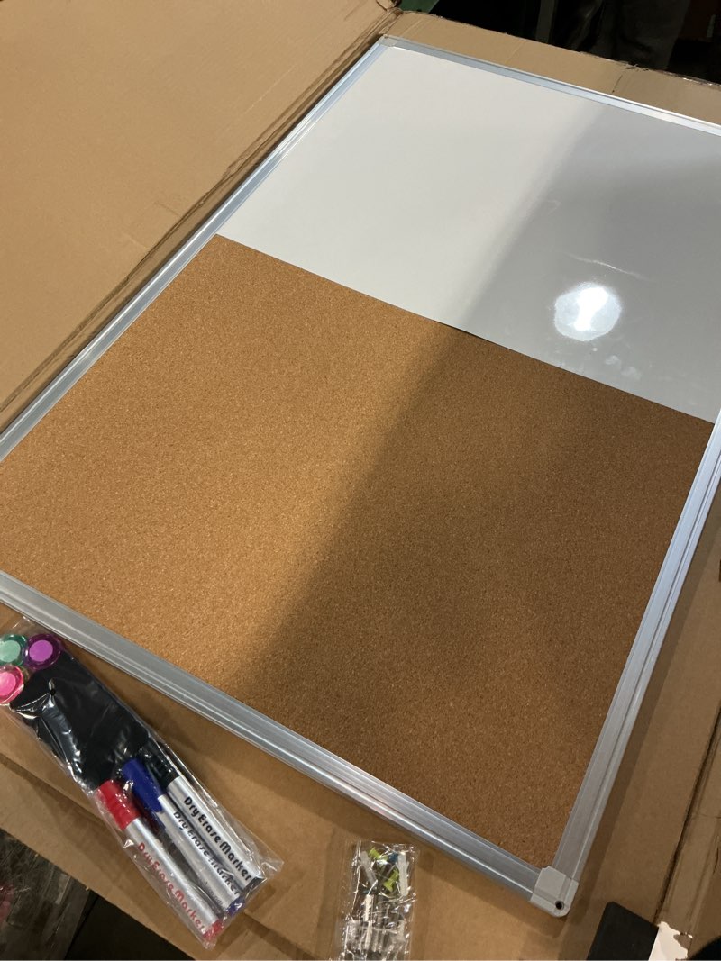 Condition photo showing Good Condition for Magnetic White Board and Cork Board Combo, 36 X 24 inches Whiteboard Bulletin Combination Board, Wall Mounted Dry Erase Message Board for Home, School and Office