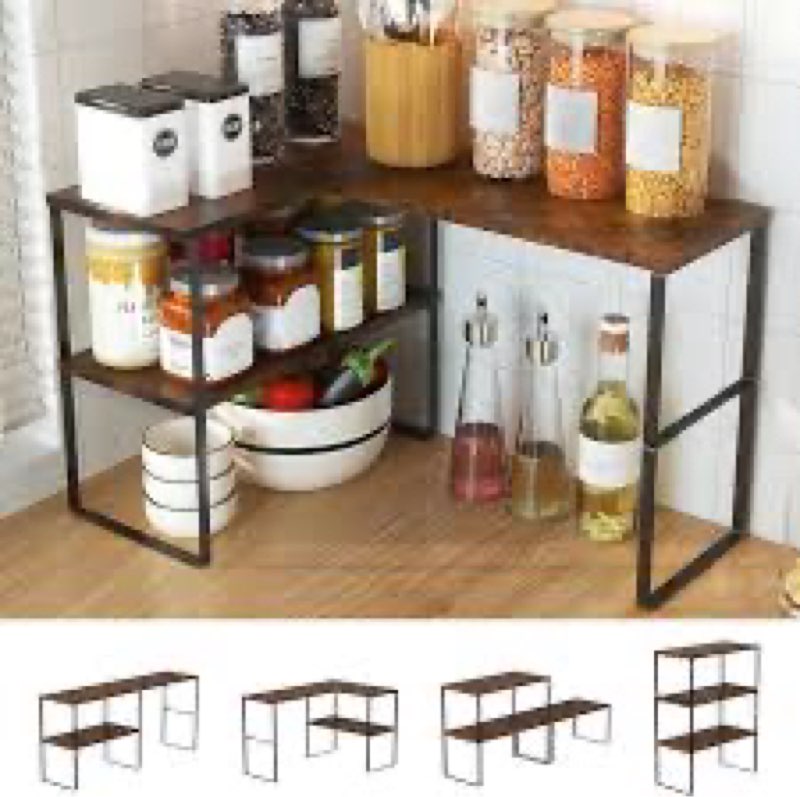 Golener Countertop Organizer Corner Shelf, 2-Tier Adjustable Stackable Corner Shelves for Kitchen, S
