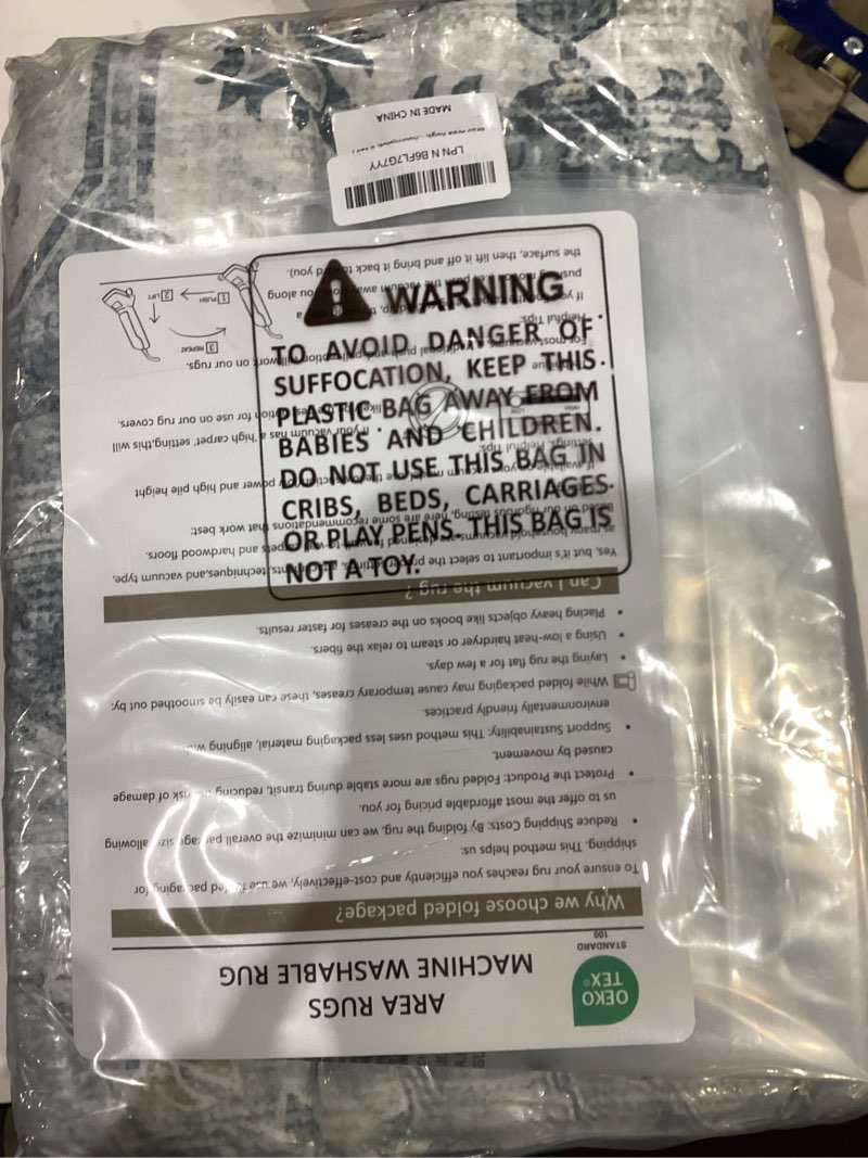 Condition photo showing New/Like New for Area Rugs 8x10 Washable Rug, Large Vintage Boho Medallion Rugs Non-Slip Soft Low Pile Distressed Rug Indoor Neutral Carpet for Living Room Bedroom Dining Room Nursery Home Office (Blue, 8'x10') Blue 8' x 10' (Rectangular)