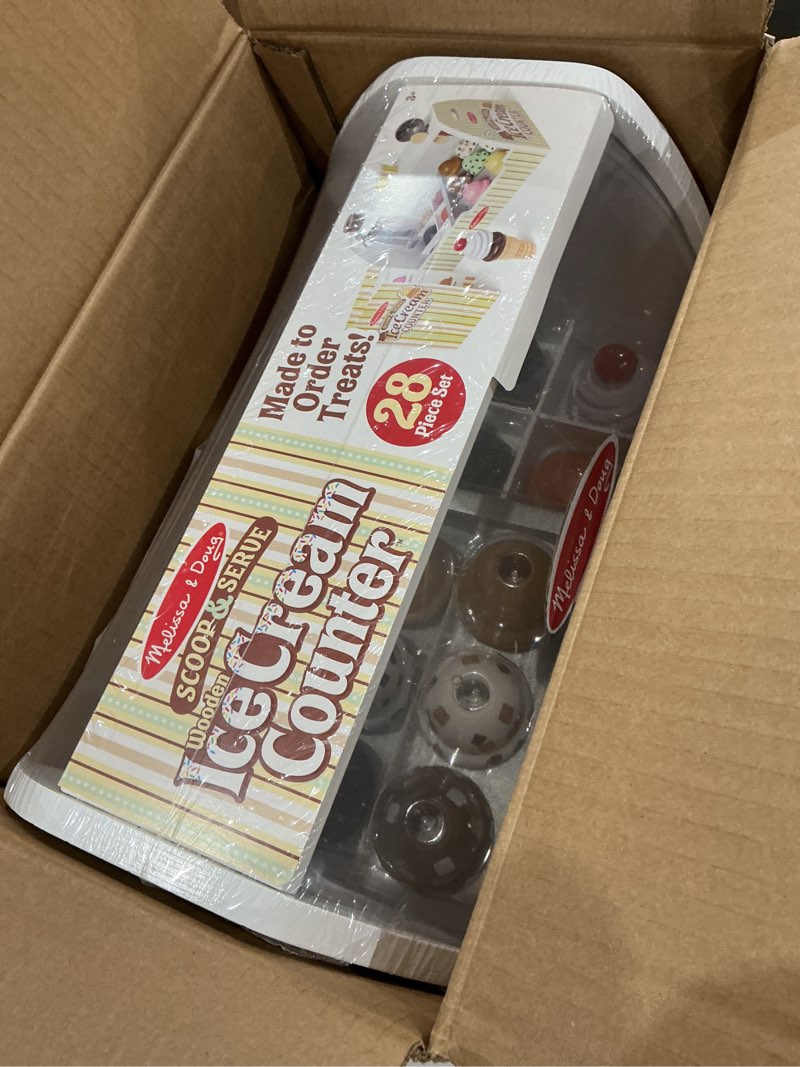 Condition photo showing Good Condition for melissa & doug wooden scoop & serve ice cream counter, pretend play store, 28 toy food & play kitchen accessories, preschool toys for girls & boys 3+ main