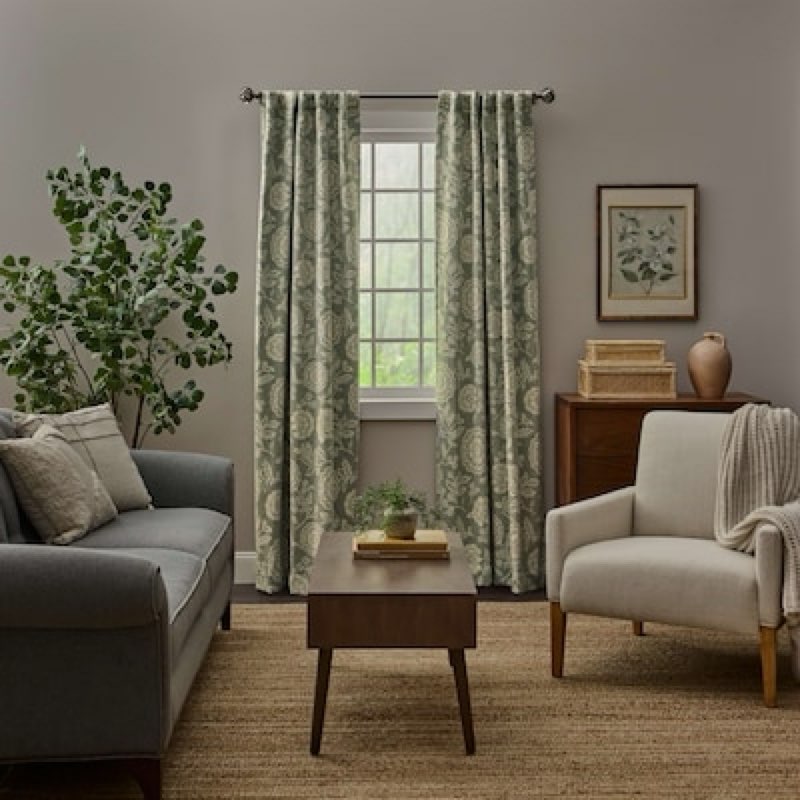 allen + roth 84-in dark sage floral room darkening interlined back tab single curtain panel