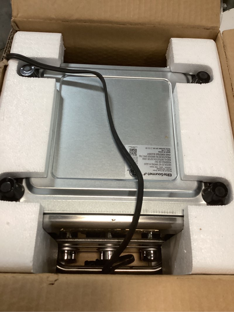 Condition photo showing Good Condition for Elite Gourmet EAF0852SS 8.5Qt. Capacity Air Fryer Oven, Air Fry, Broil, Toast, Bake & Broil with Convection, Time and Temperature Controls, 800-Watts, Includes 25 Delicious Recipes, Stainless Steel 8.5 Quart Stainless Steel