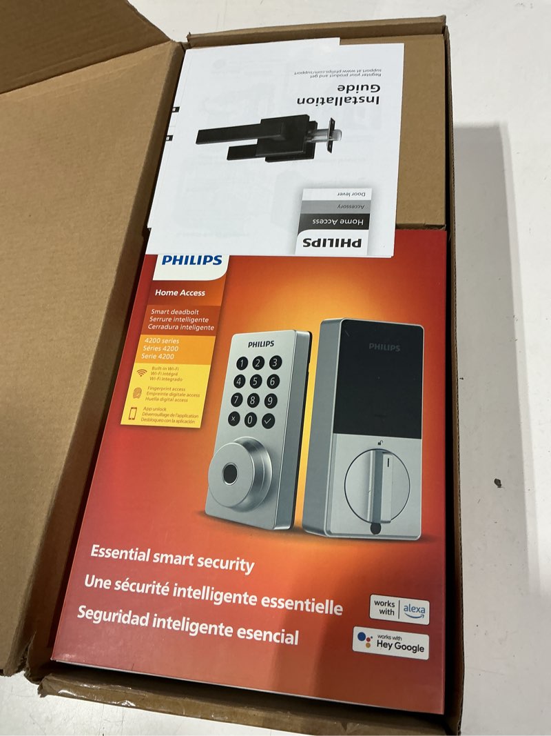 Condition photo showing New/Like New for philips wifi keypad door lock with handle, built-in wifi, app remote control, voice & fingerprint unlock, smart locks for front door with auto lock, keyless entry deadbolt, satin nickel