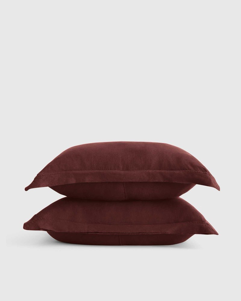 european linen double flange sham set, standard, burgundy