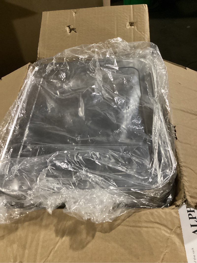 Condition photo showing As Is for alpha living 6 pack - disposable chafing dish buffet set, half size pans, welded body food warmers for parties, fuel cans complete set, warming trays complete kit (with racks)