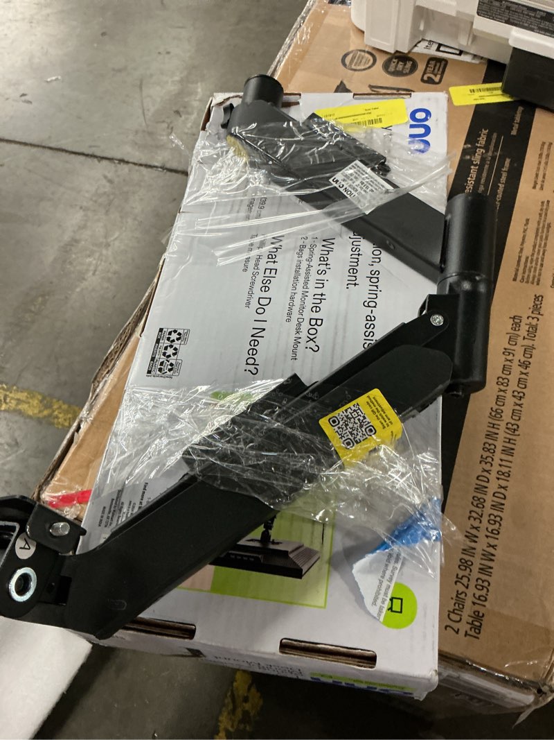 Condition photo showing As Is for onn spring assisted desk mount for 13" to 32" monitors/tvs, 3x load tested, holds up to 19.8 lbs.