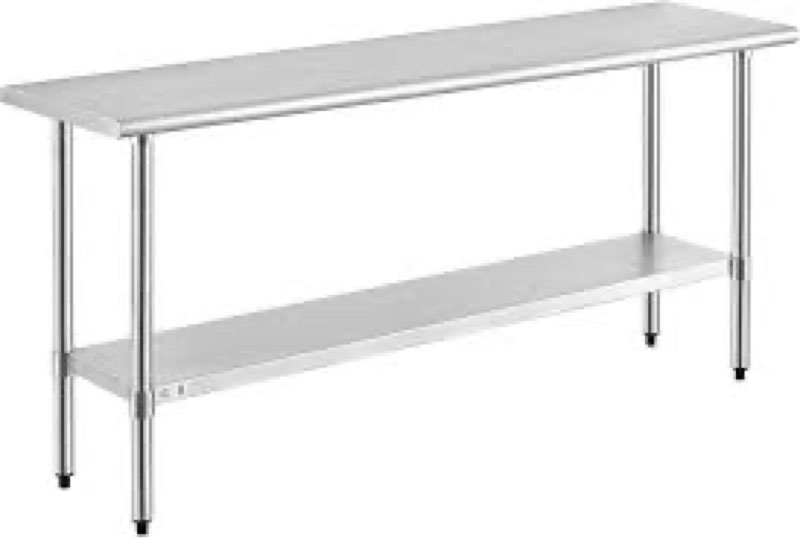 ROCKPOINT Stainless Steel Table for Prep & Work with Backsplash 18x72 Inches, NSF Metal Commercial K