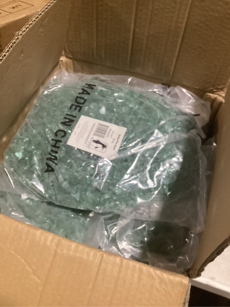 Condition photo showing Good Condition for green fire glass, 10 pounds of ½ in. premium tempered fire pit glass, reflective fireglass for fire pit, fire table, fireplace, natural gas and propane, fire glass pellets rocks, high luster glass