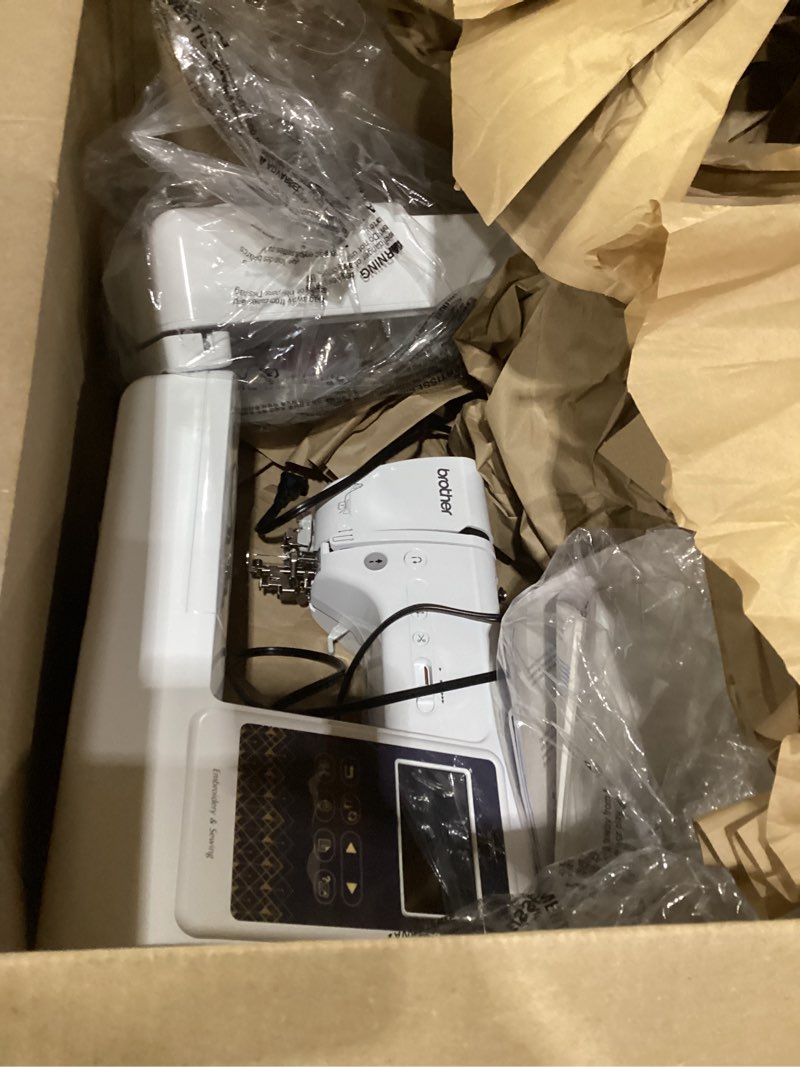 brother se700 sewing and embroidery machine, wireless lan connected, 135 built-in designs, 103 built-in stitches, computerized, 4" x 4" hoop area, 3.7" touchscreen display, 8 included feet, white