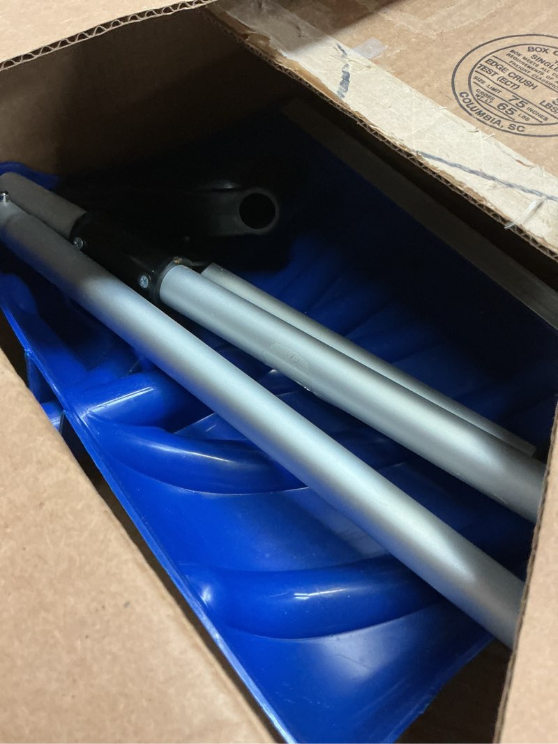 Condition photo showing As Is for yocada snow shovel for driveway home garage snow removal with d-grip handle aluminum strip 55 inch long large capacity shovel for garden car camping outdoor color one