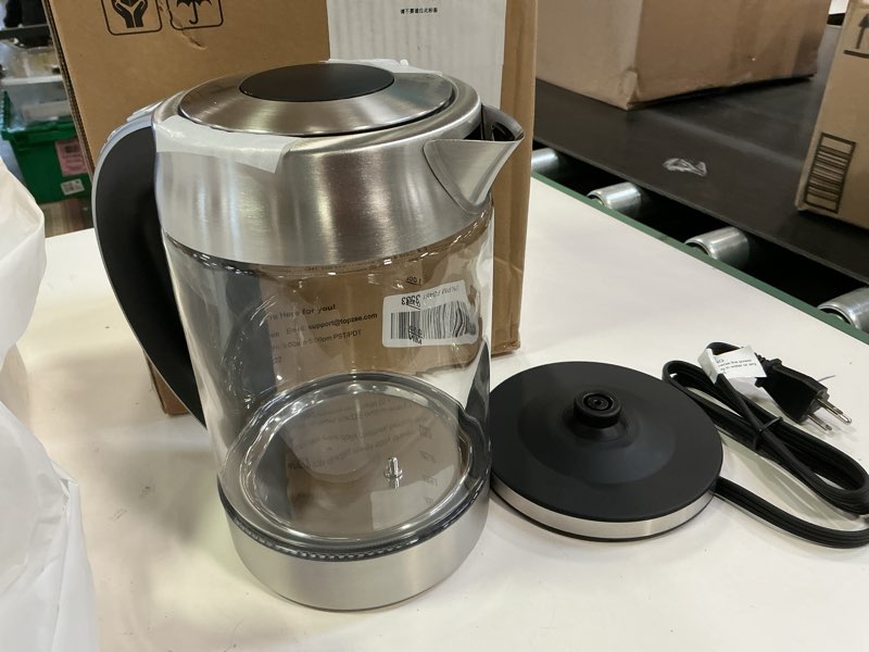 Condition photo showing New/Like New for TOPZEE 1.7L Glass Electric Kettle for Coffee & Tea, Hot Water Boiler with 6 Preset Temperatures, Keep Warm and Memory Function, Auto Shut-off & Dry Boil Protection, BPA Free, Rapid Boil, 1500W, Silver