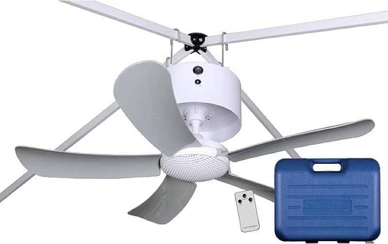 Canopy Fan Portable, Rechargeable Ceiling Fan for Canopies, Gazebos, Pergolas + more! 6-Hour Run Time, 31” Diameter Blades, Easy Install w/out Tools, Remote Control, Travel Case included