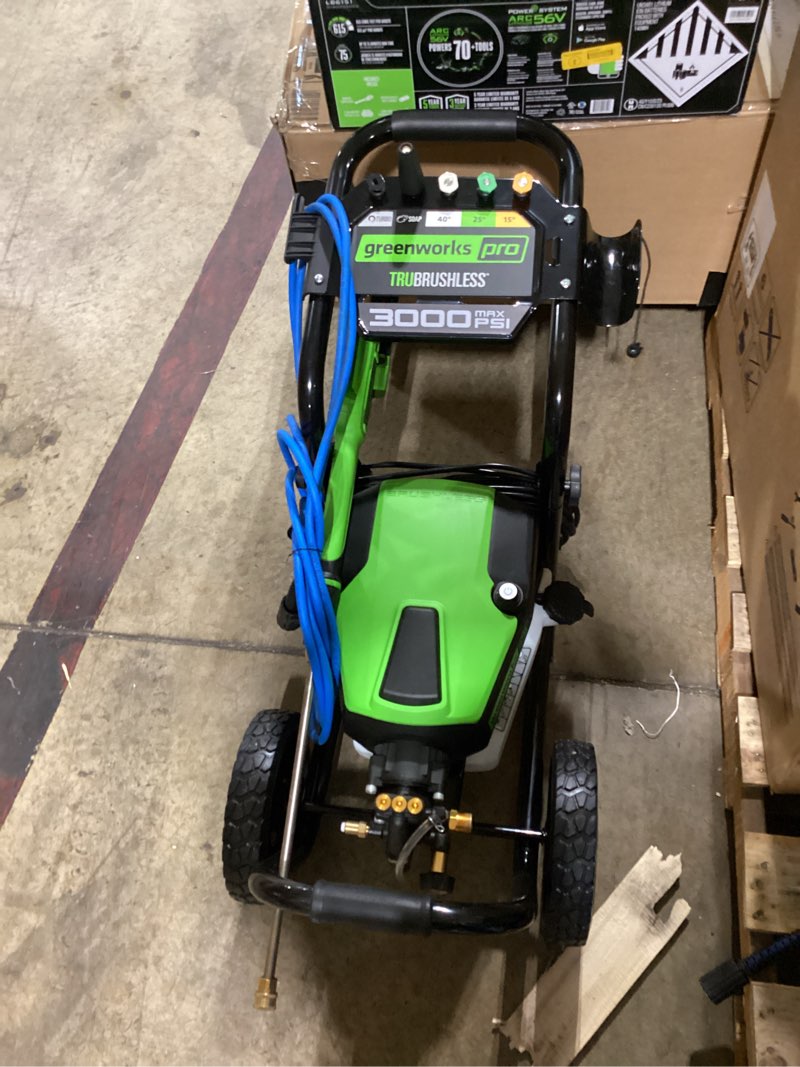 Condition photo showing As Is for greenworks pro 3000-psi 2.3-gpm cold water electric pressure washer