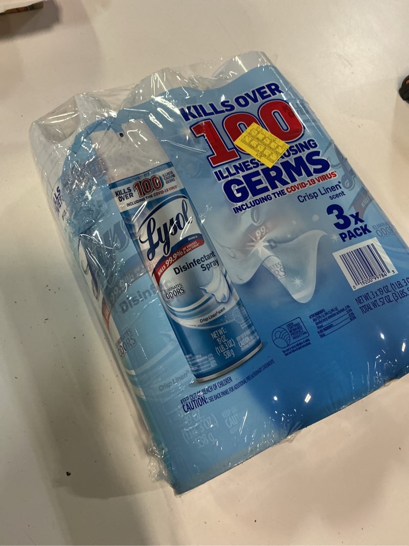 Condition photo showing Good Condition for lysol disinfectant spray, crisp linen 19 oz., 3 pk.