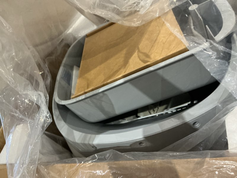 Condition photo showing As Is for open-top self cleaning cat litter box, automatic cat litter box, app control,upgraded safety protection, includes 1 roll waste bag, grey grey1