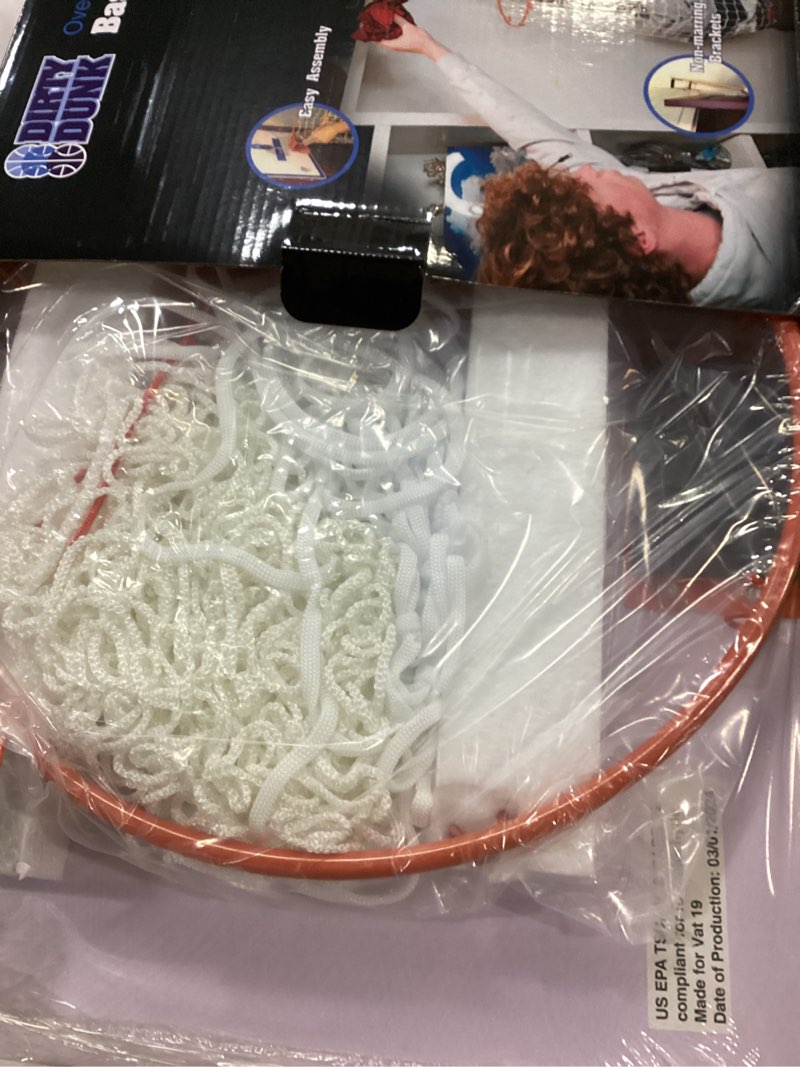 Condition photo showing New/Like New for The Dunk Collection Dirty Dunk Over-The-Door Basketball Hoop Laundry Hamper, Original Theme (20),36 months to 9600 months